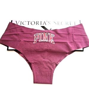 VICTORIA'S SECRET PINK No Show Cheeky Panty Rich Maroon Purple Plaid Logo M L XL
